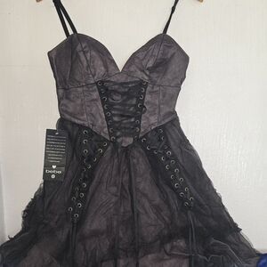 Bebe Black and Gray Babydoll Dress Sweetheart Neckline